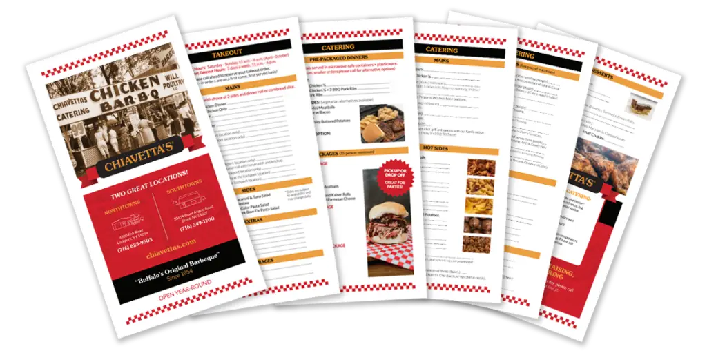 image of Chiavetta's takeout menus alying in a pile, fanned out